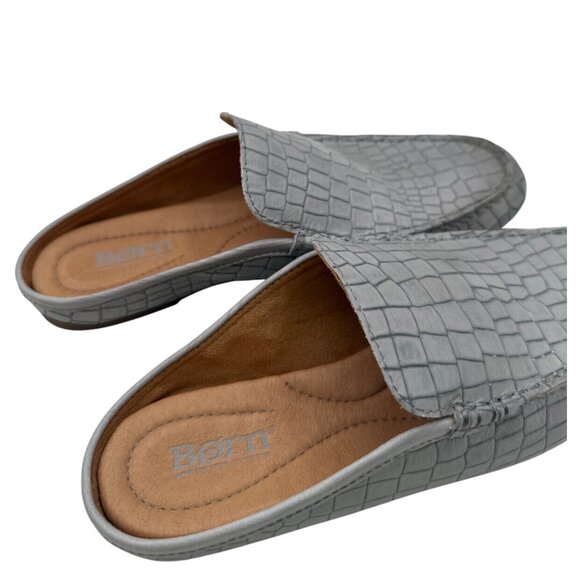 Born Size 7M Leather Womens Gray Croc-Embossed Slip-On Loafers - Picture 7 of 14